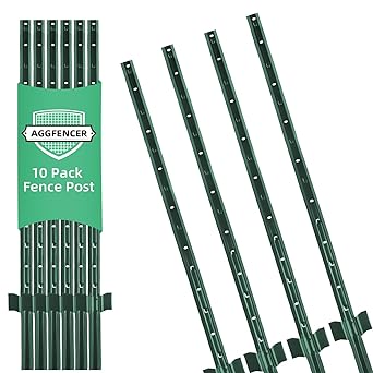 4 Ft Fence Post 10Pack, U Post for Wire Fencing, Heavy Duty No Dig Green Metal T Posts for Yard and Outdoor