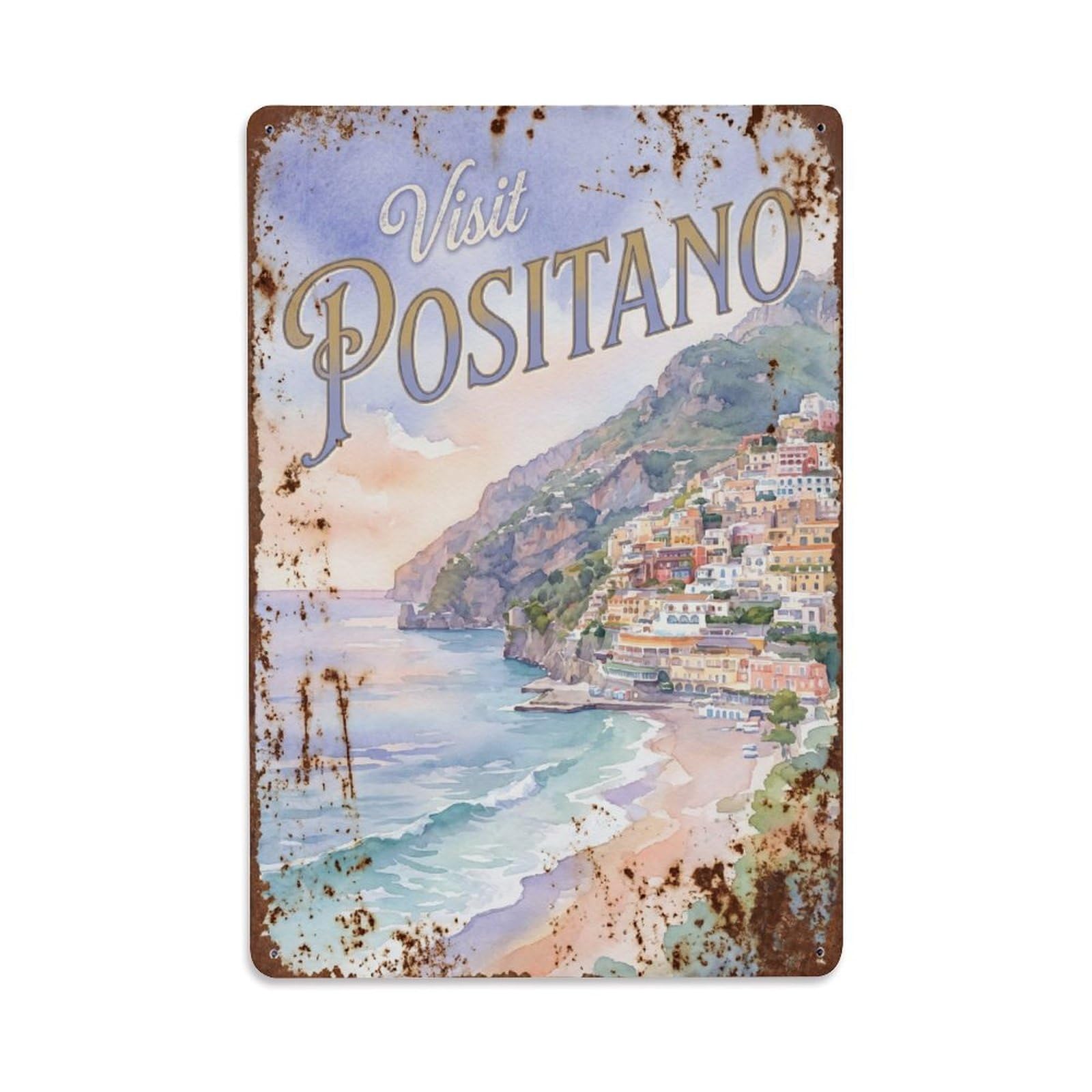 Vintage Travel Positano Italy Bay Metal Tin Sign