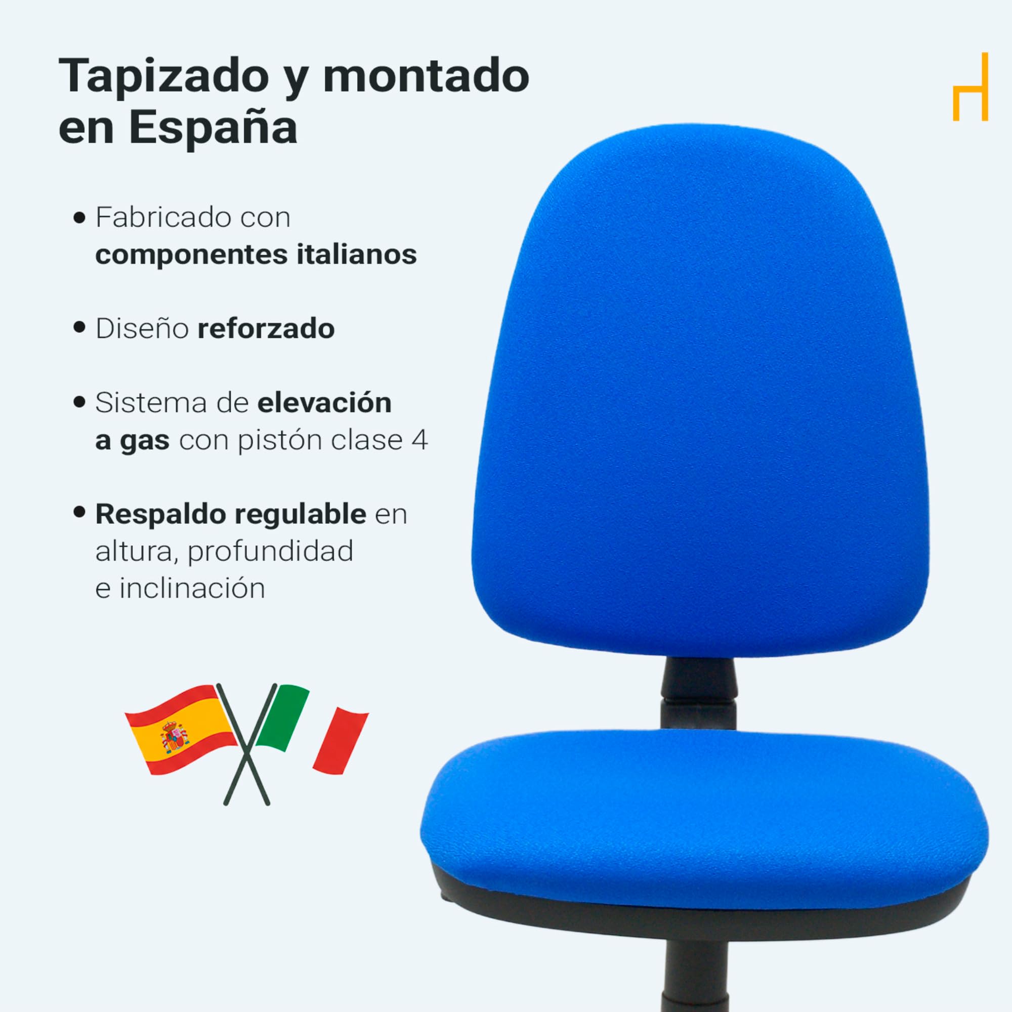 La Silla de Claudia | Silla Escritorio Ergonomica Torino | Ideal para Oficina | Respaldo Ajustable en Altura, Inclinación y Profundidad | Asiento Regulable en Altura (Azul, Sin Brazos)