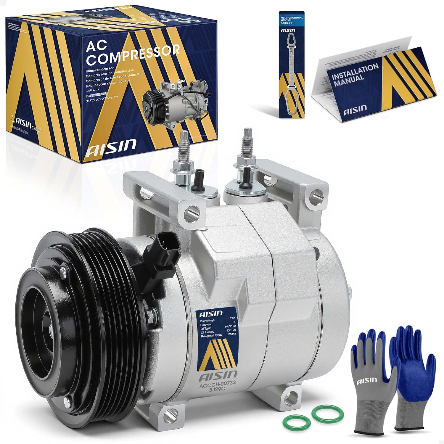 AISIN AC Compressor ACCCH-00733 with 6-Groove Pulley and Clutch