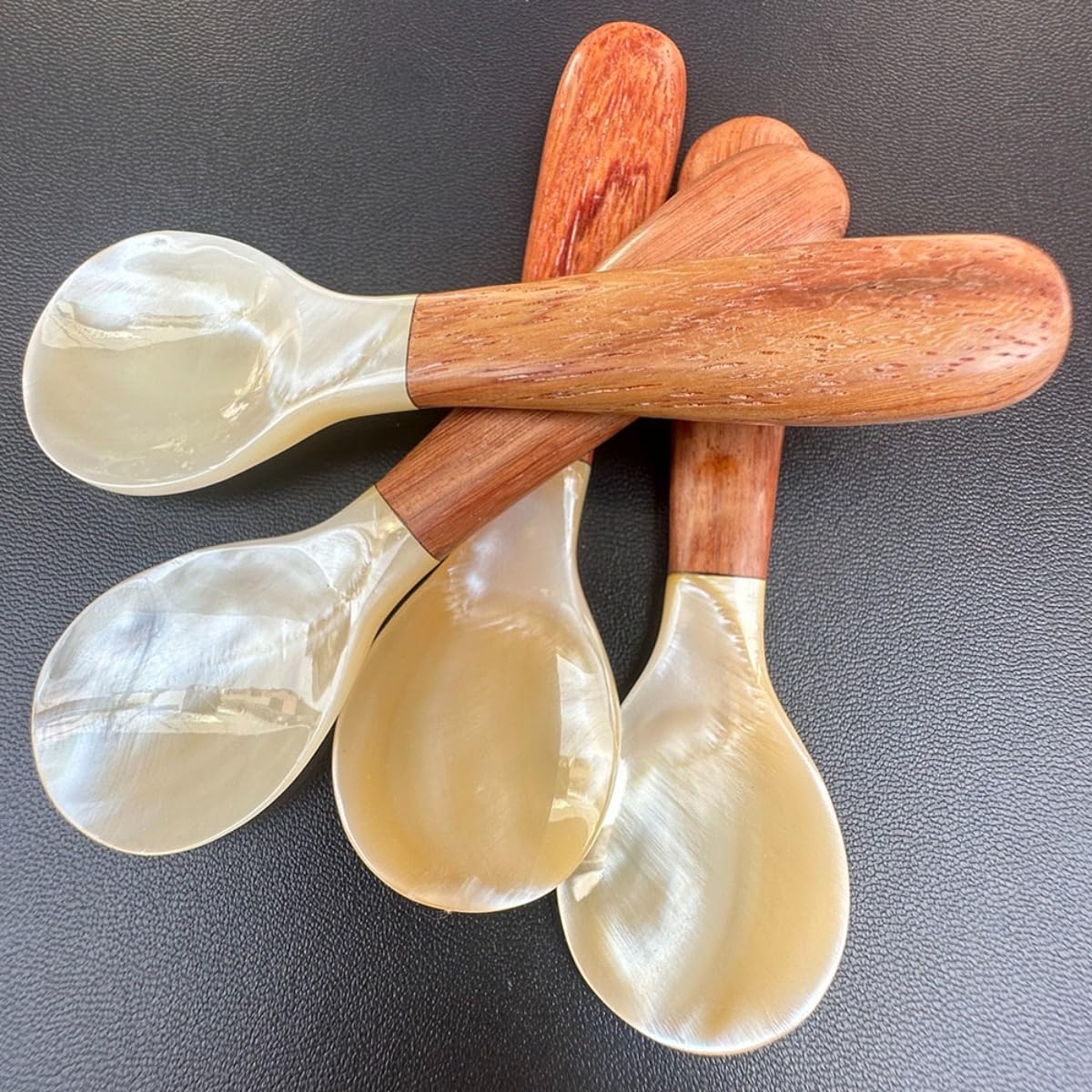 Natural Shell Spoon with Rosewood Handle, 4 Inch Serving Spoon for Caviar, Honey, Jam, and Condiments – Eco-Friendly and Elegant Dining Accessory