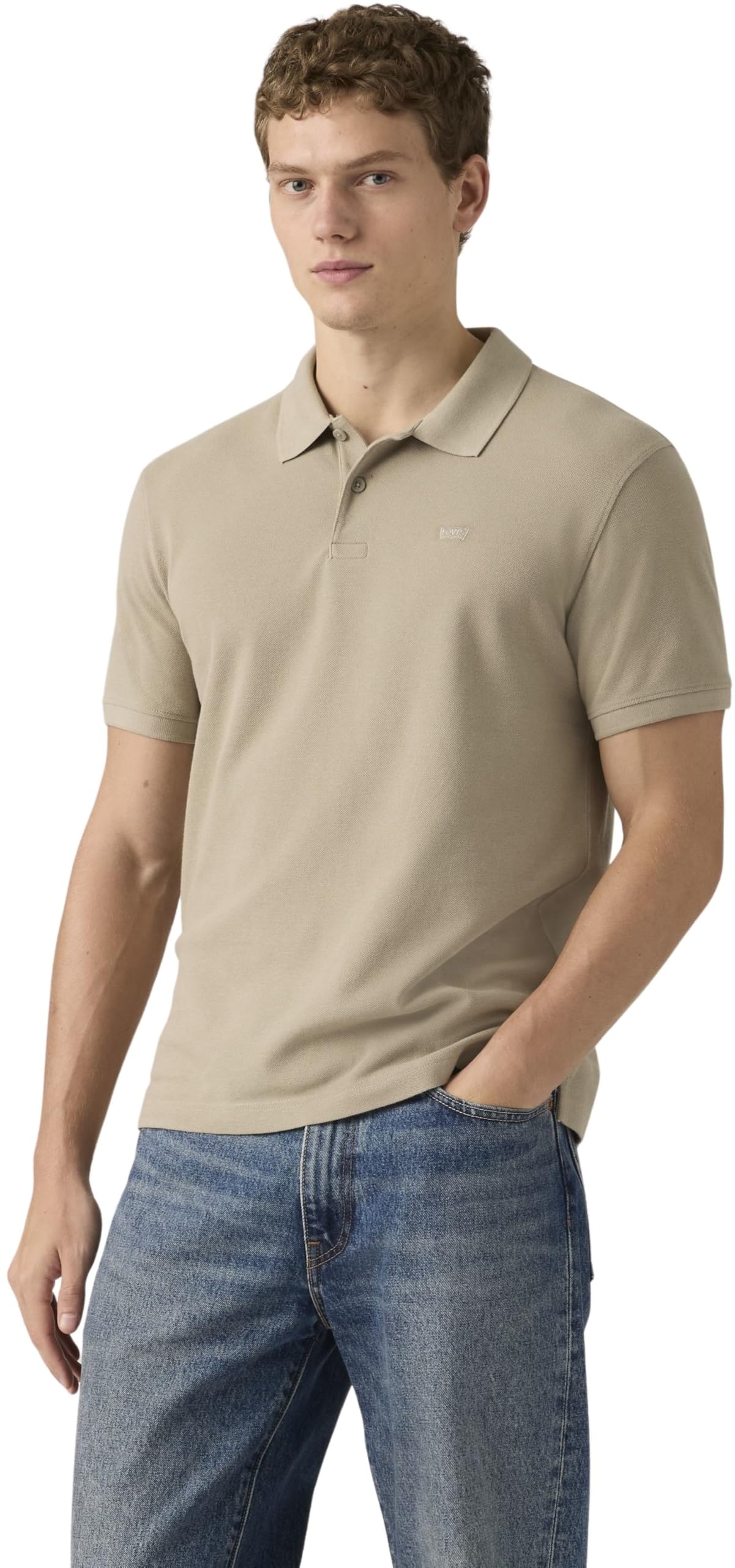 Levi's Men's Short Sleeve Polo Shirt Original with Piqué Texture, Standard Fit, Beige (Navy Blazer), L