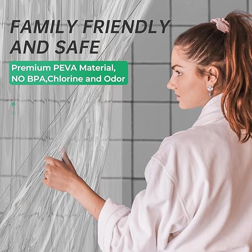 Miniatura 3 de AmazerBath - Cortina de ducha pequeña de plástico, 40 x 72 pulgadas, estrecha y transparente, gruesa, de PEVA, cortinas de ducha de pie con 2