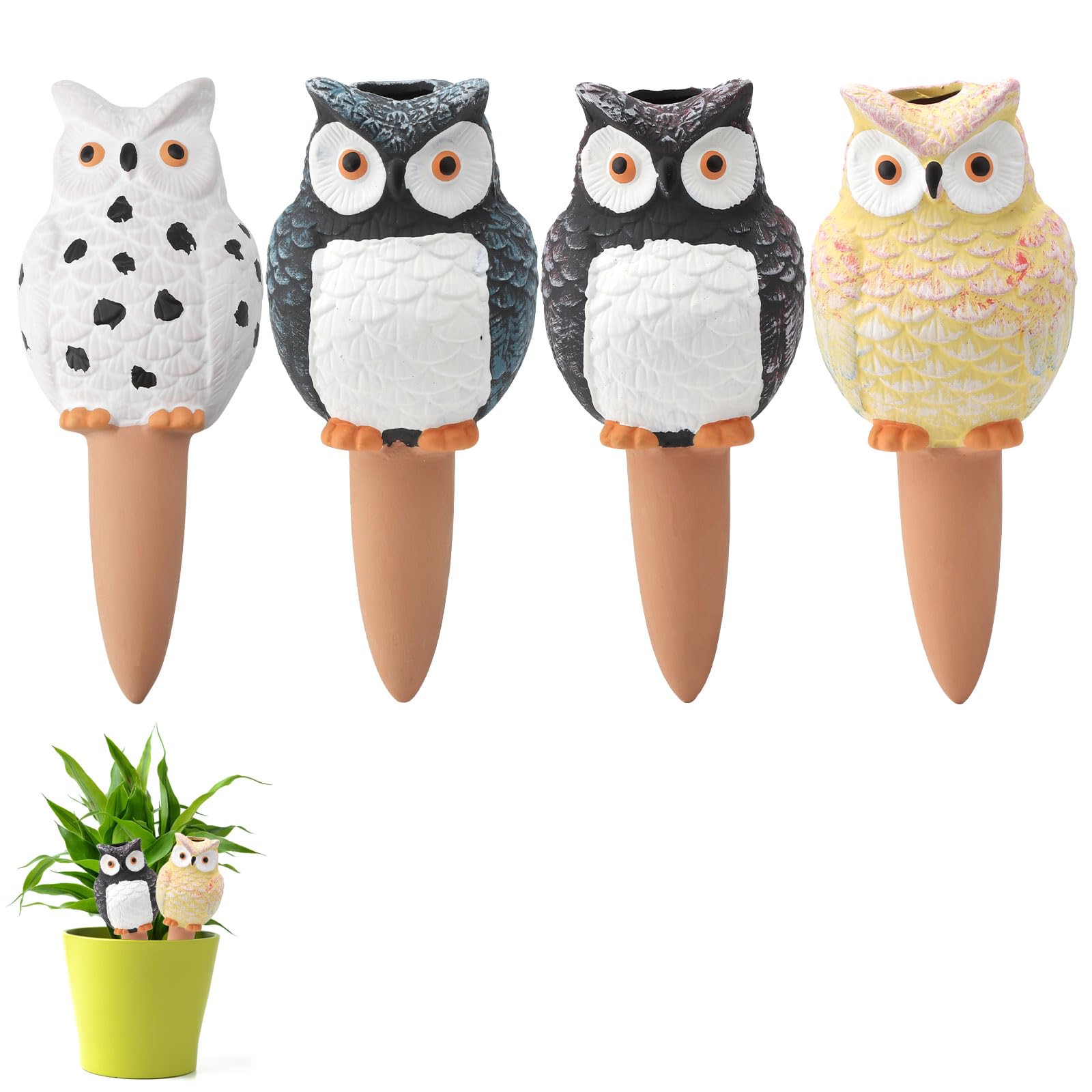 Lot De 4 Cônes Arroseur Automatique Hibou 210ml En Argile - Irrigation Plantes D'Intérieur