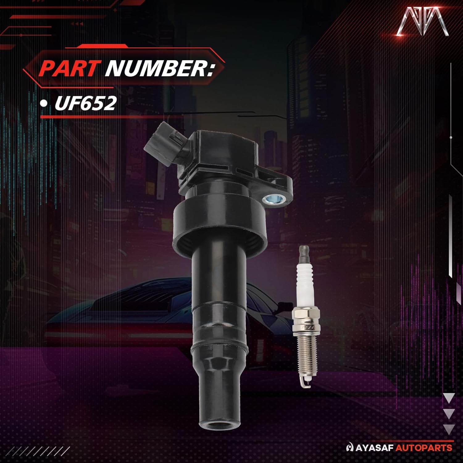 MAYASAF UF652 Ignition Coils and Spark Plugs Set of 4 Fit for Hyundai 2012-2019 Accent, 2012-2017 Veloster, for Kia 2012-2019 Rio/Soul