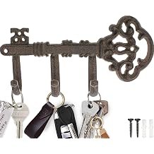 Comfify Rust Brown Cast Iron Skeleton Key Wall Hook 3 Hooks, 7.67" L
