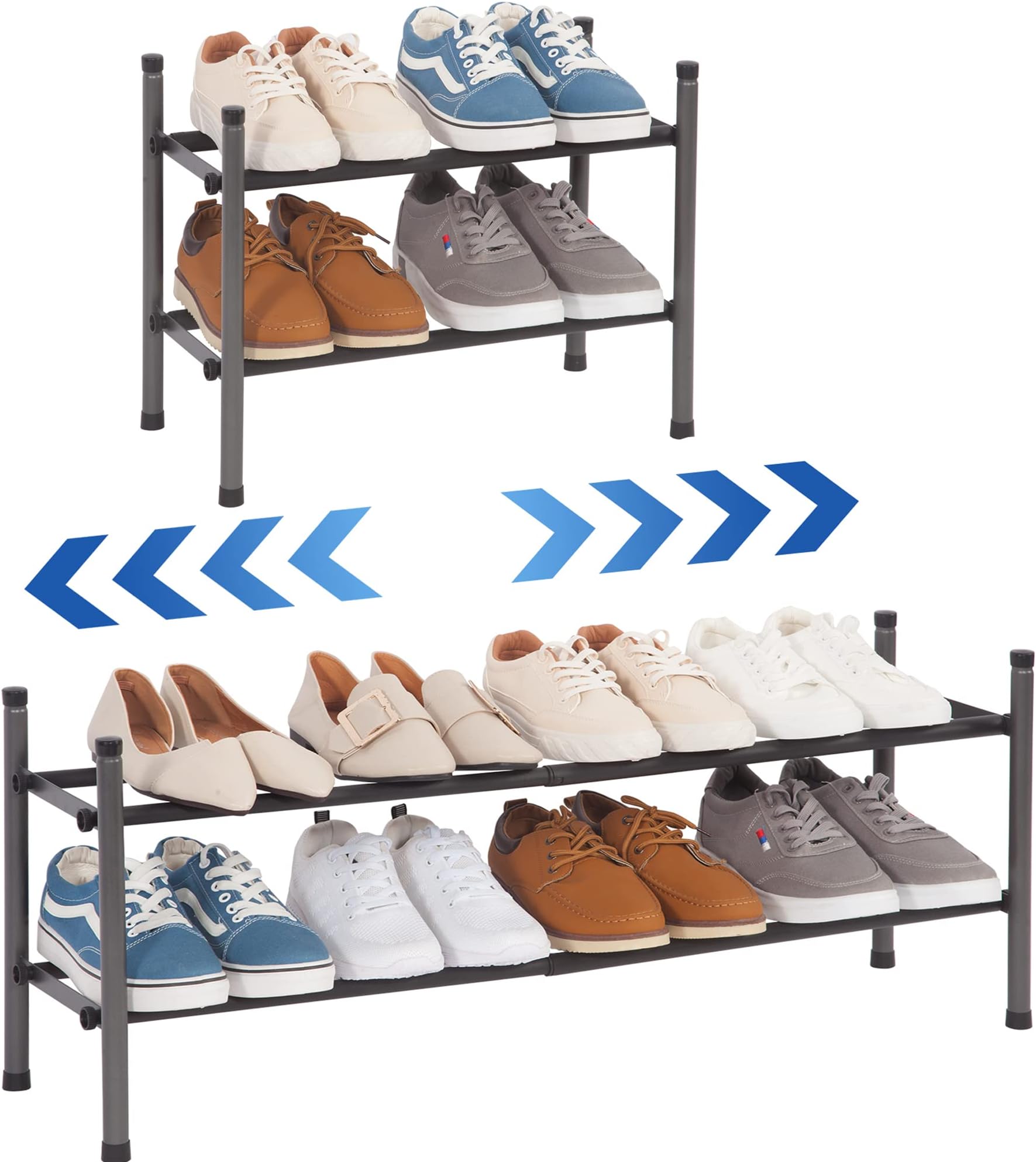 Amazon.com: Household Essentials Stackable Two-Tier Shoe Rack, Chrome ...