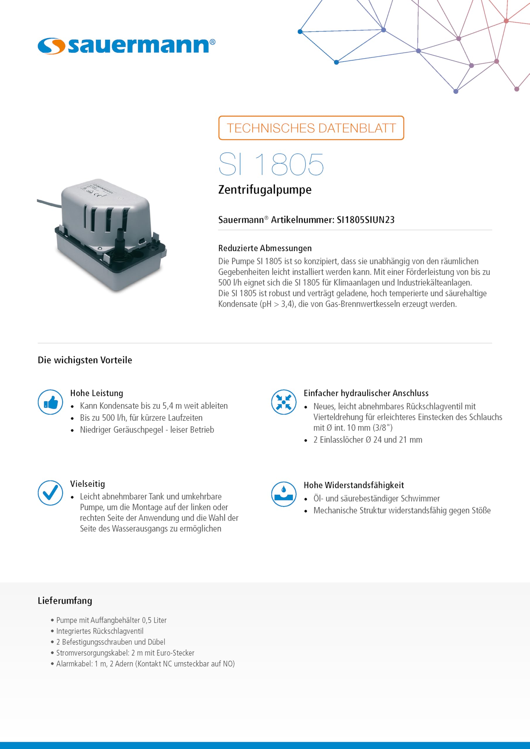 Sauermann SI1805 Kondensatorpumpe Monoblock 500l/h