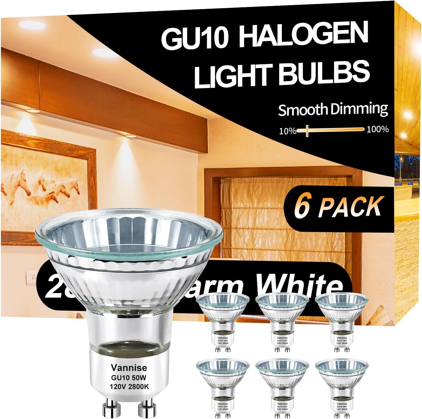 Vannise gu10+c 120v 50w Bulb, 6pcs high Output mr16 gu10 Halogen