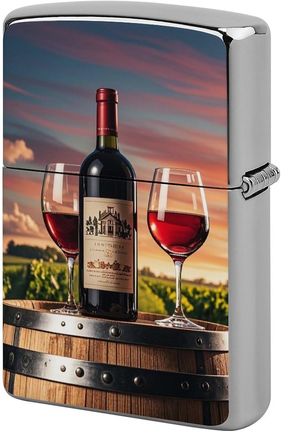 Metal Lighter Case Protective Cover, Wooden Wine Barrel