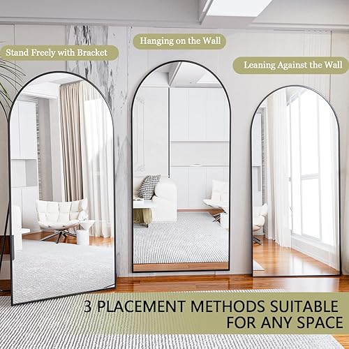 Miniatura 4 de BEAUTYPEAK Espejo de cuerpo completo con arco de 71 x 30 pulgadas, espejo de pared para colgar o inclinar con parte superior arqueada con soporte