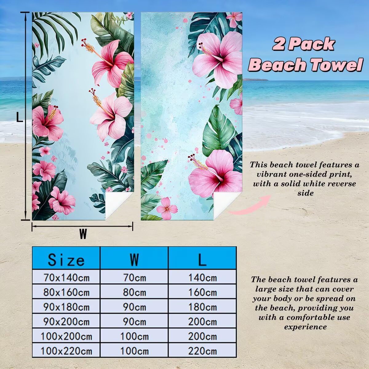 Ręcznik plażowy 90 x 180 cm, ręcznik gimnastyczny z mikrofibry szybkoschnący, zestaw 2 ręczników plażowych, lekki kompaktowy ręcznik z mikrofibry duży do podróży, prezent dla mężczyzn prezent dla