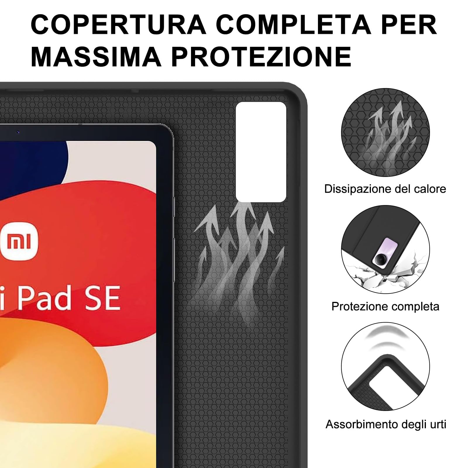IVEOPPE Tastiera Xiaomi Redmi Pad SE, Xiaomi Redmi Pad SE Cover con Tastiera, Custodia Tastiera Italiano Bluetooth Magnetica Staccabile per Tablet Xiaomi Redmi Pad SE 11 pollici 2023, Nero