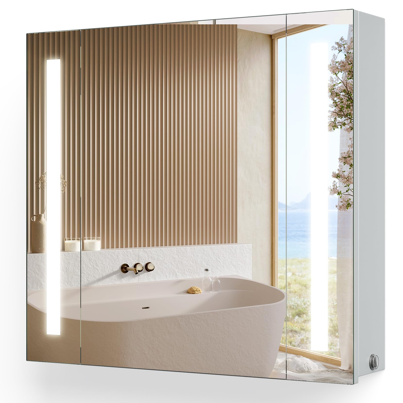 YOLEO Illuminated Bathroom Mirror Cabinet, Wall-Mounted Bathroom ...