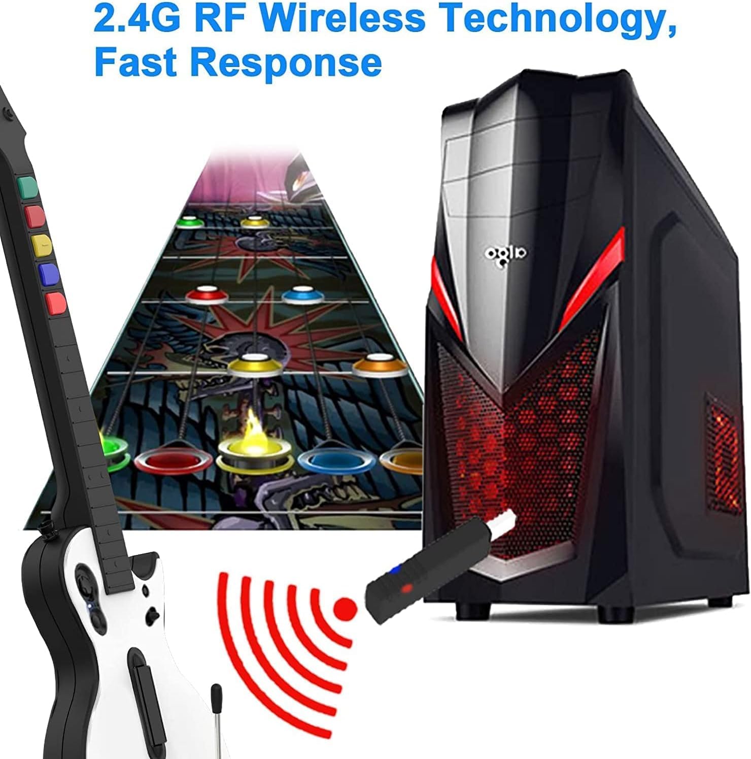 Guitar Hero Gitarren Controller für PC PS3 mit Riemen 5 Tasten Weiß