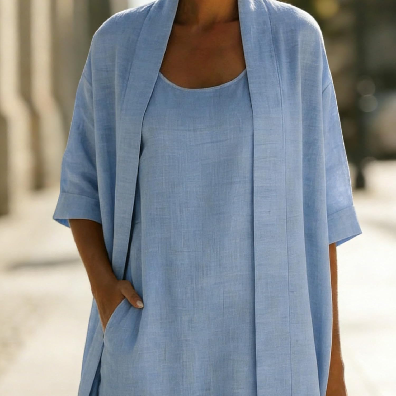 Lounge Sets for Women Summer Two Piece Casual Outfits 3/4 Sleeveless Long Cardigan and Spaghetti Strap Maxi Dresses