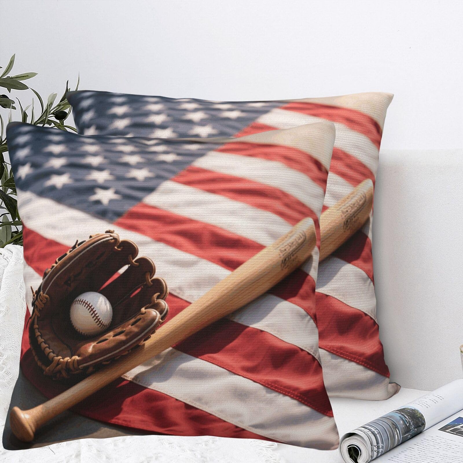 LMNGH Baseball Glove and Bat Plush Throw Pillow Covers 20"X20",Soft Cozy Couch Cushion Covers Decorative Pillow Cases for Holiday Home Bedroom Sofa Decors