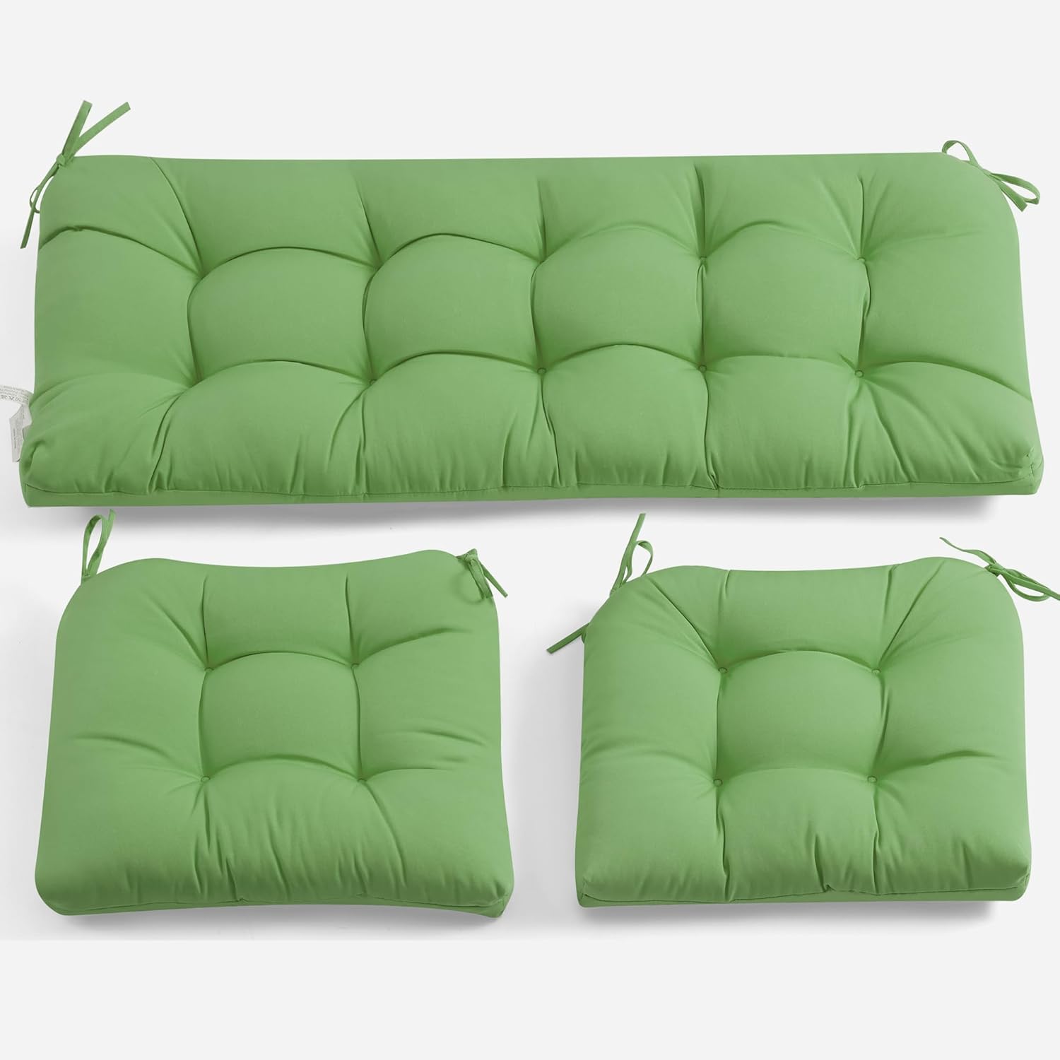 ADLIVWYD 3-Pieces Wicker Chair Cushion Set, 1 loveseat and 2 U-Shape, 44"x19" &19"x19" Tufted Outdoor Cushions for Indoor/Outdoor Patio Furniture, (Grass Green)