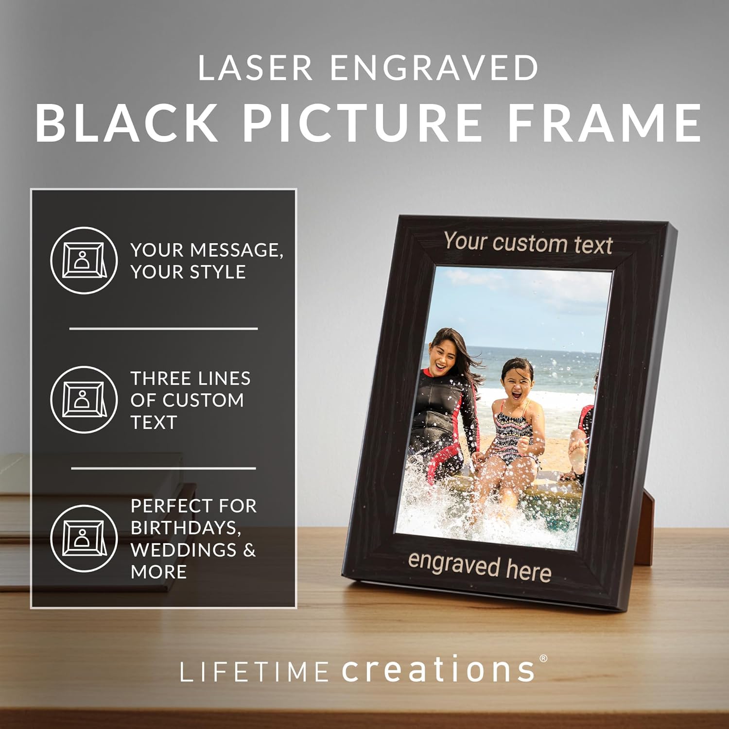 Lifetime Creations Custom Picture Frame, Personalized Gift - Black (5" x 7" Portrait), Engraved Design With Your Own Text, Made in USA, Design Customizable Gift for Best Friend, Birthday, Christmas