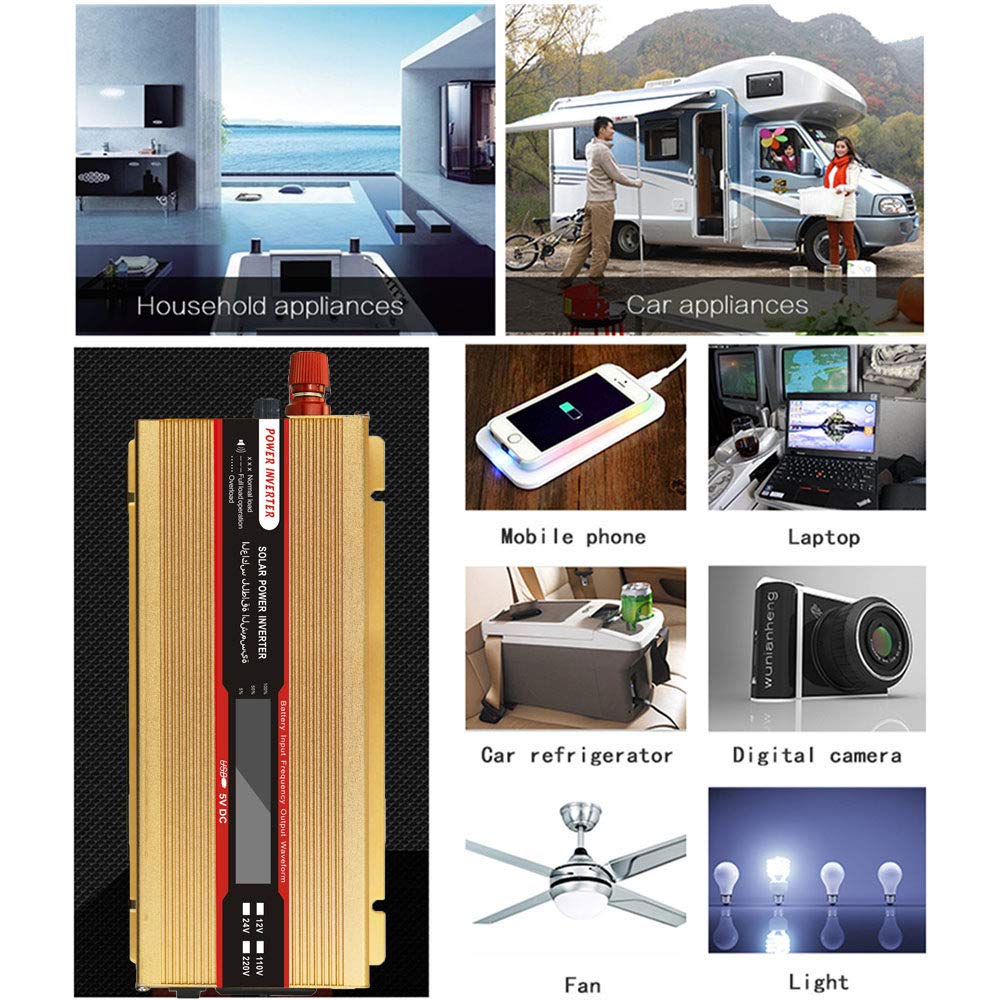 ZHHID 1500W Car Power Inverter DC 12V to AC 110V Digital Display Converter 3000W Surge Peak Power with Cigarette Lighter Plug Cord and Battery Clamps,12Vto230V