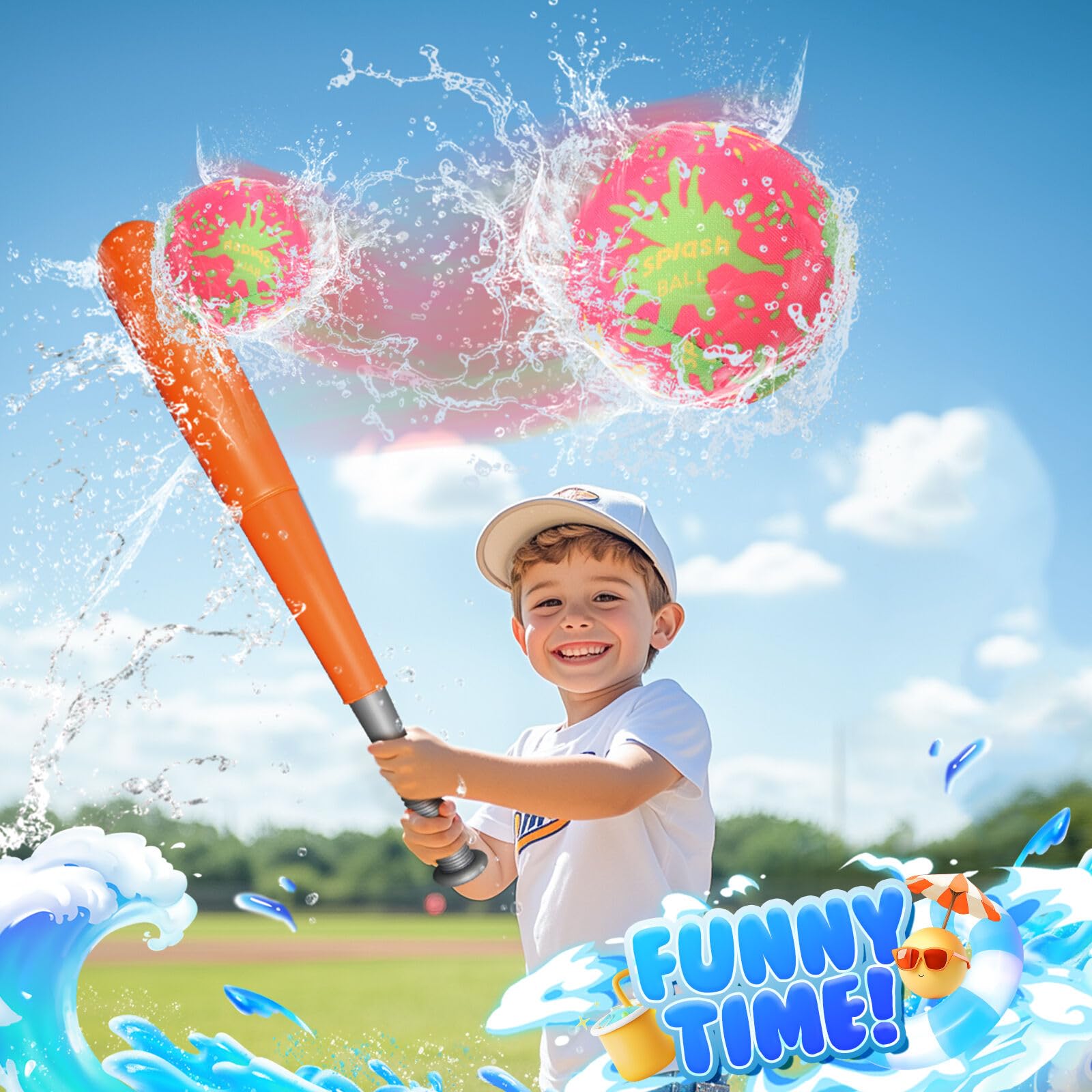 Aooess Baseball Toys for Kids 3-5: Baseball Set with 2 Bats and 8 Oversized 7CM Water Absorbing Balls Toddler Baseballs for Boys 3-5 Summer Outdoor Play Toy for Boys & Girls Baseballs Kids Gifts