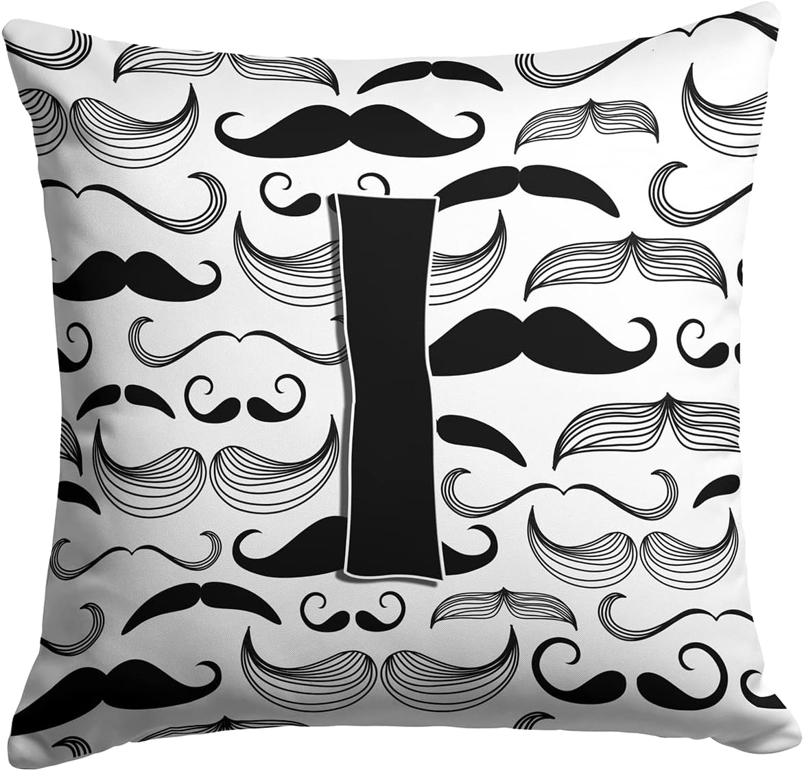 Caroline's Treasures CJ2009-IPW1414 Letter I Moustache Initial Fabric Decorative Pillow 100% Machine Washable Pillow, Indoor or Outdoor Decorative Throw Pillow for Couch, Bed or Patio