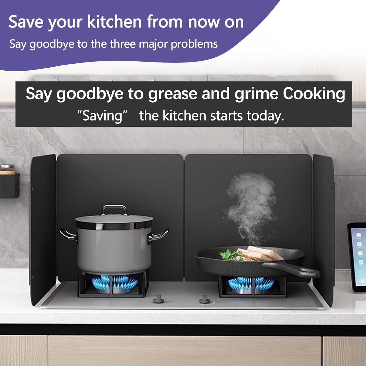 Oil Splatter Guard - Foldable Stainless Steel Baffle for Frying, Non-Stick 4-Sided Protector for Stove Top Cooking