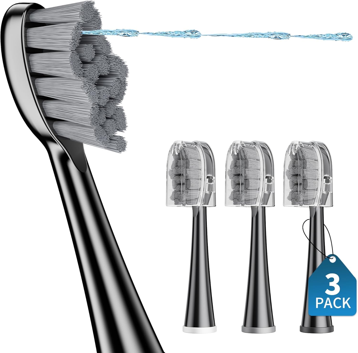 Cabezales de cepillo de repuesto para Fusion 2.0, cabezal de cepillo de dientes eléctrico compacto con tapa, 3 unidades, cerdas suaves, color negro
