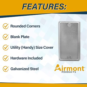 (Pack of Box and Cover) 4x2 Inch Utility Electrical Box, Outlet Box, Blank Utility Size Cover, Drawn Construction, Ten 12 Knockouts, Raised Ground, 1-7/8 Deep, 13 Cu. in. Capacity, Galvanized Steel
