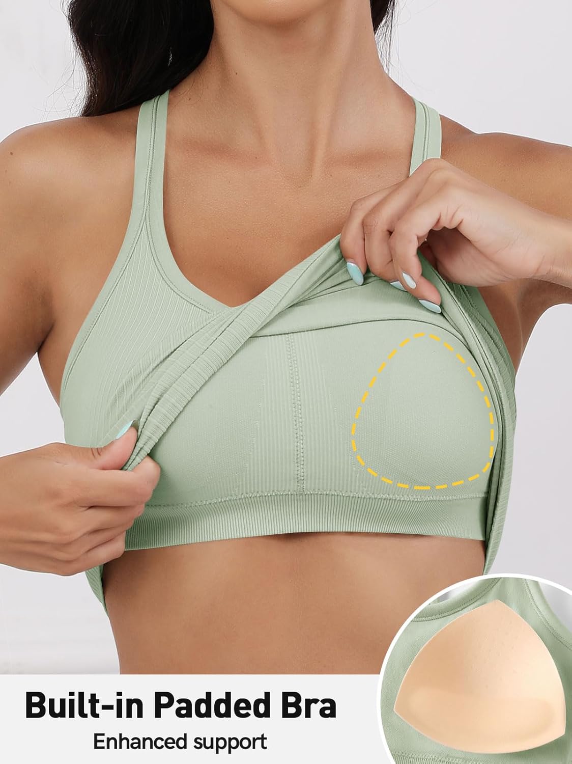 Built in Bra Tank Tops for Women Scoop Neck Longline Workout Tank Top Ribbed Seamless Yoga Racerback Tank Shirts - Image 2