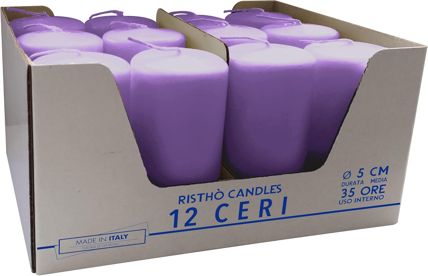 Risthò Candles, Lavender, Diameter 5 cm, Height 10 cm, Pack of 12