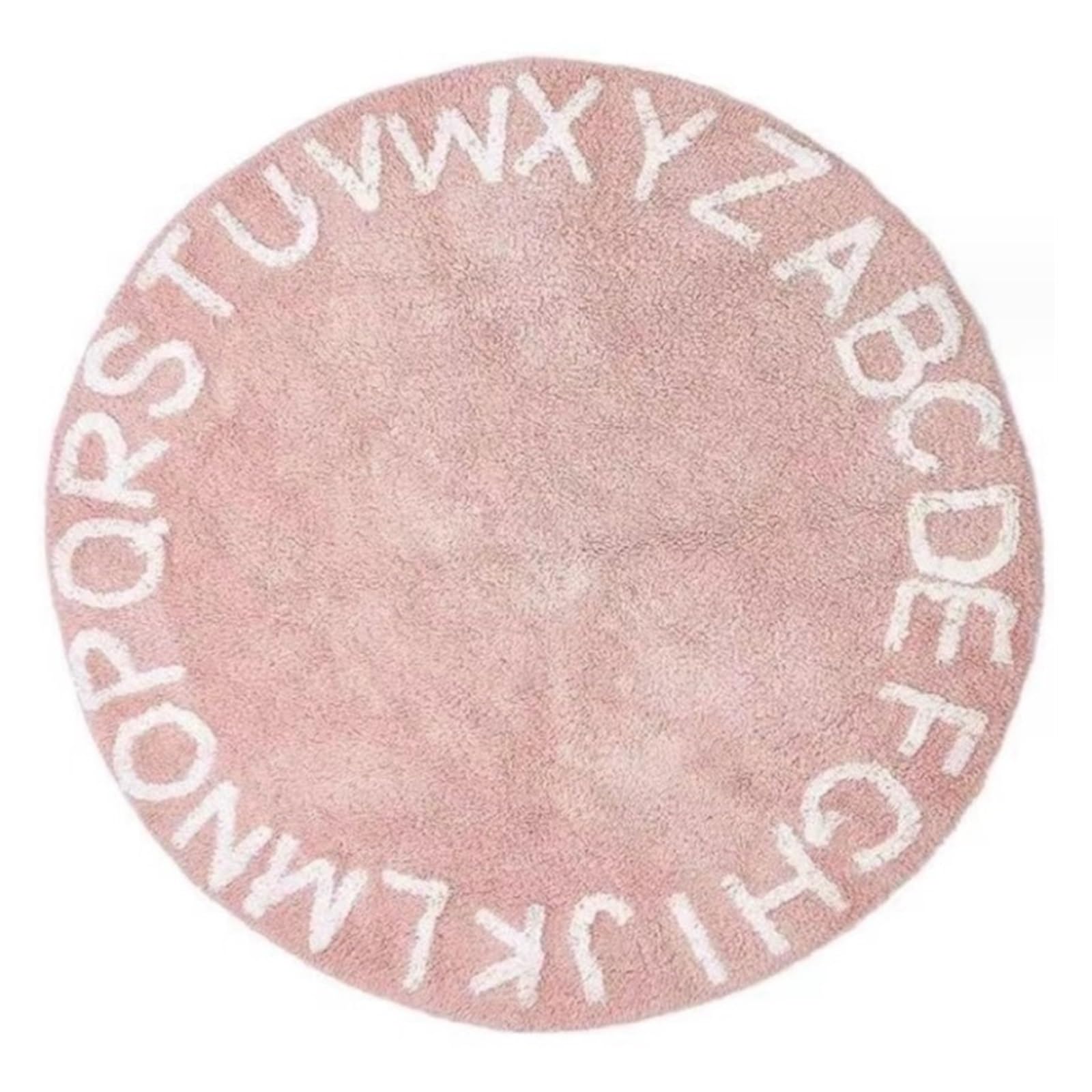 Tapis rond rose 120cm motif lettres pour chambre de bébé et salle de jeux