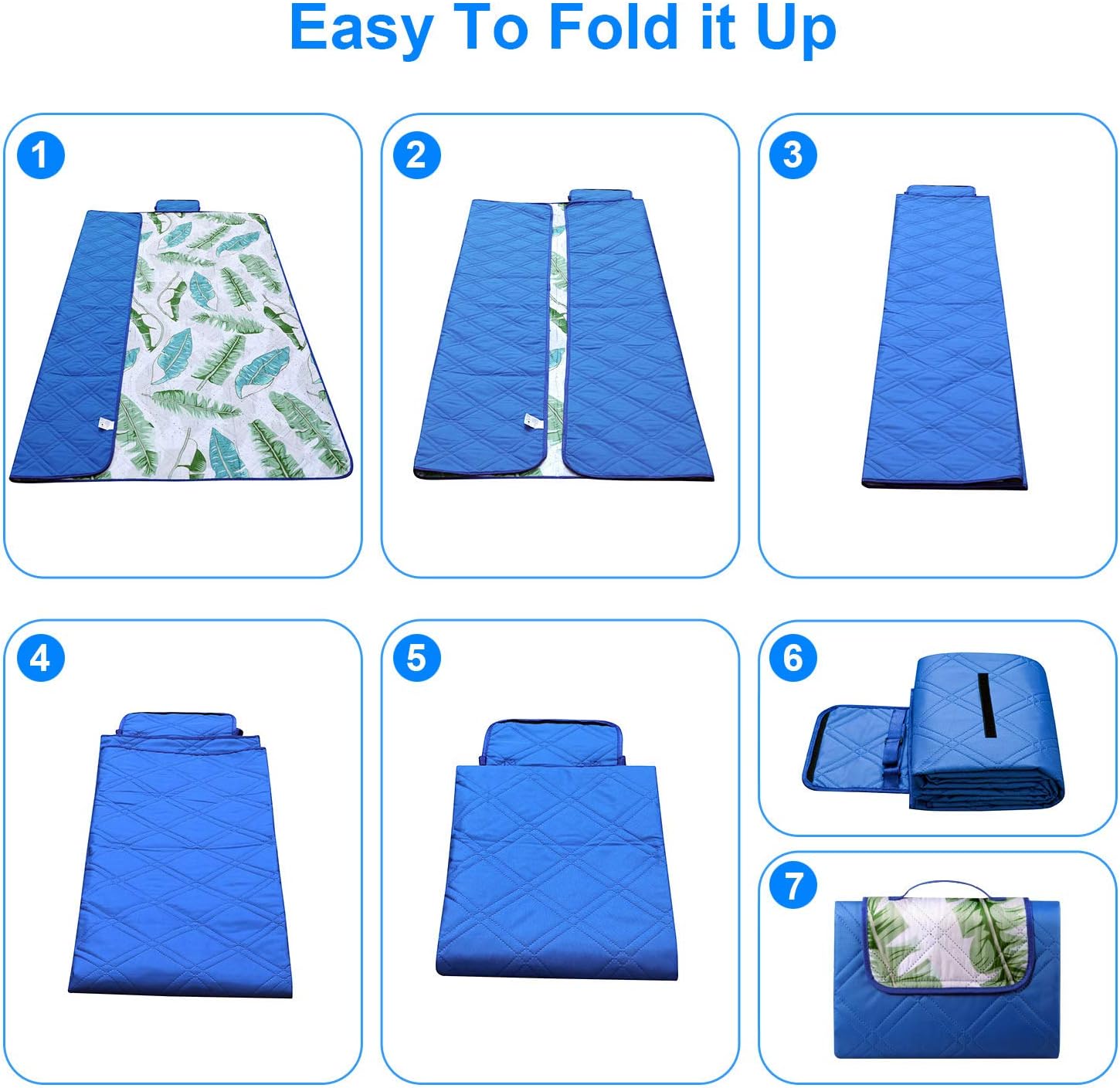 Bertte Outdoor Blanket Large Beach Camping Picnic Blanket Oversized Hiking Park Waterproof Sand Free Handy Compact Mat Durable Foldable Machine Washable Rug for Travelling, 79" x 59", Leaf Pattern