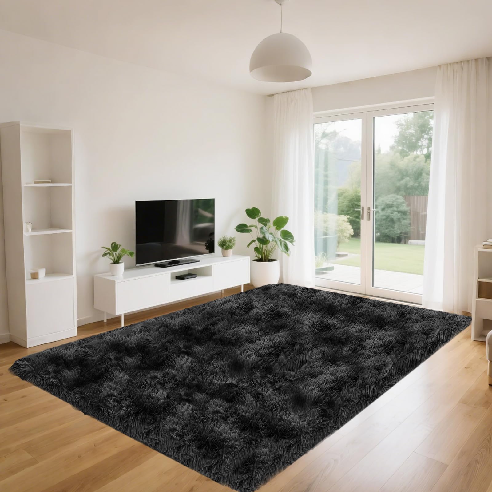 Hochflor Teppich Wohnzimmer 120x160cm, DunkelGrau Flauschiger Weichen Teppich Schlafzimmer Teppiche, Modern Shag Plüsch Wohnzimmerteppich Bettvorleger High-Pile Carpet rutschfest für Kinderzimmer