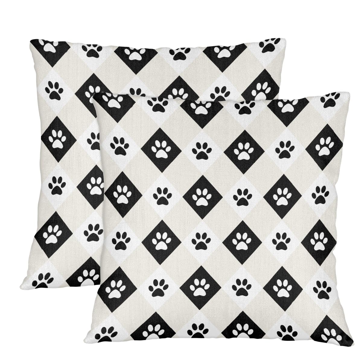 Housse de coussin pattes noir et blanc 61x61 cm pour canapé salon