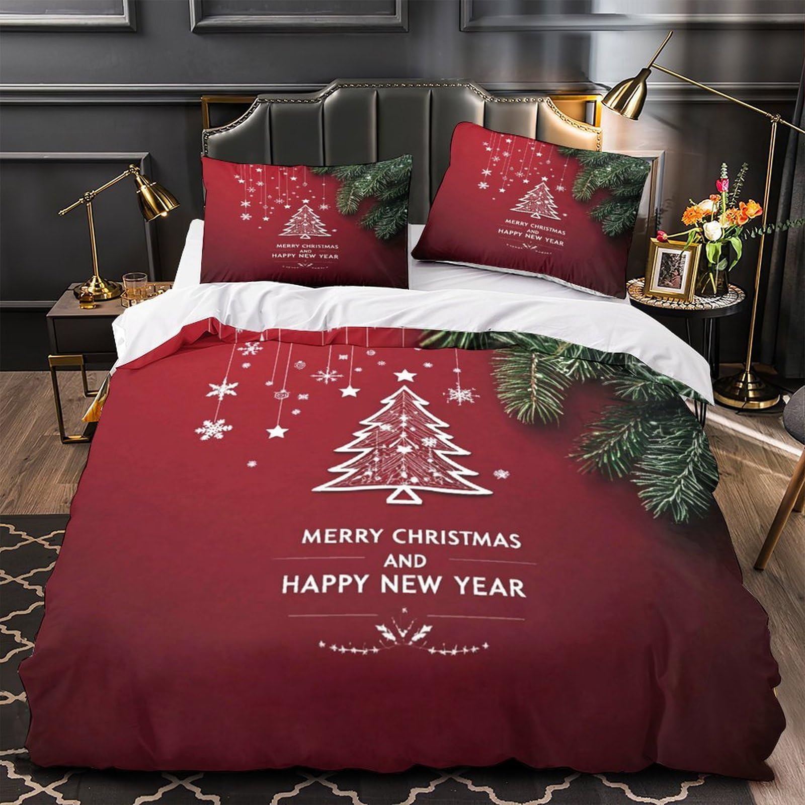 Housse de couette Noël 3D 220x240 pour chambre d'ado festive
