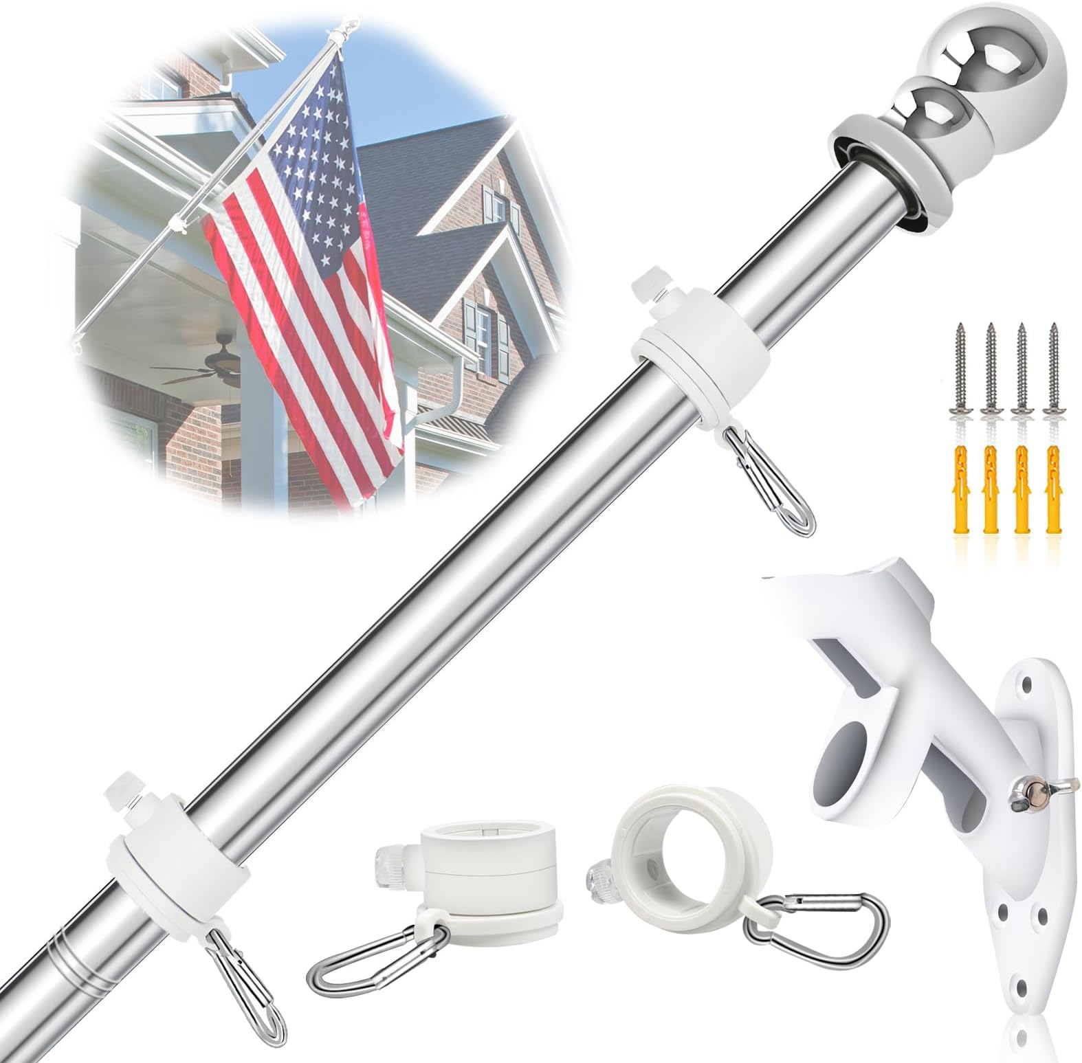 evertoco Premium Flag Pole Kit T304 Stainless Steel 180