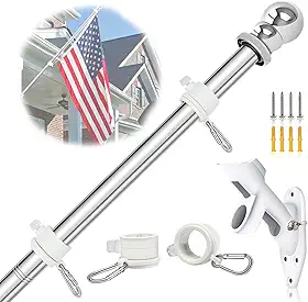 NQ Kit de Mastro de Bandeira de 5 Pés com Suporte para Casa Externa, Mastro de Bandeira de Aço Inoxidável Montado Na Parede com Suporte E Anéis de Mastro de Bandeira, Mastro de Bandeira Resistente Par