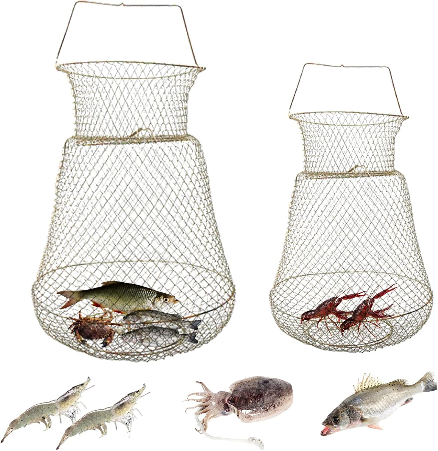 Nswdhy Galvanized Steel Wire Fish Baskets, Collapsible
