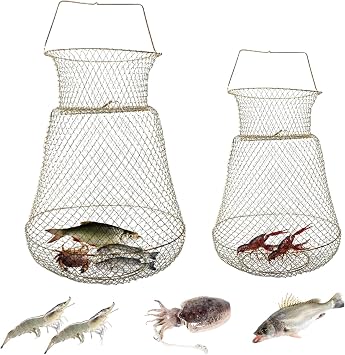 Galvanized Steel Wire Fish Baskets, Collapsible Wire Fish Baskets, Portable Fishing Basket, Robust and Easy to Use