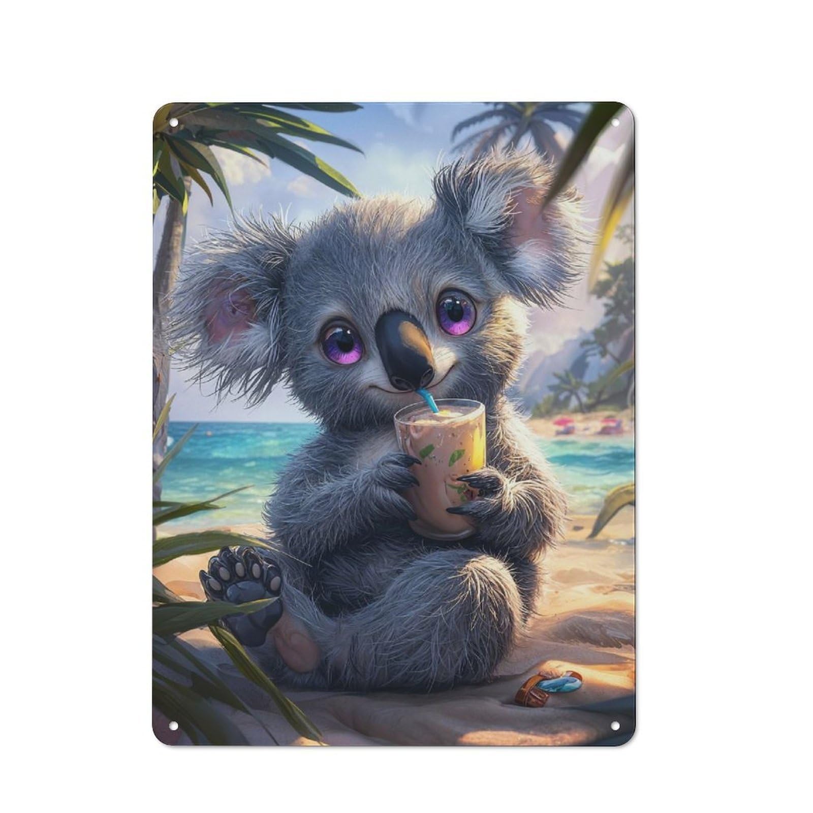 Junmoney Style-1 Industrial Metal Sign With Cute Koala On Beach Design 40X30cm, Modern Retro Loft Wall Plaque For Workspace, Cafe, Hallway Or Garage