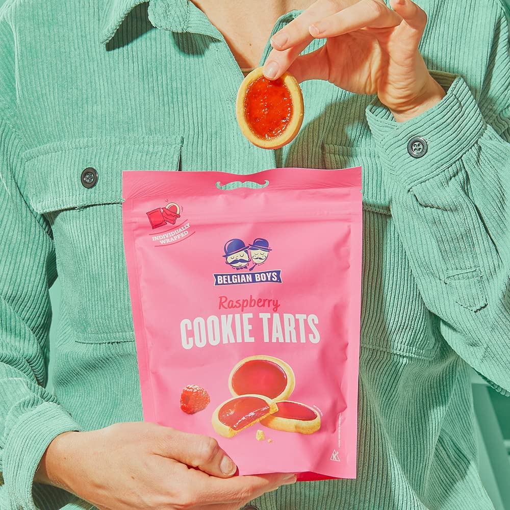 Belgian Boys Raspberry Cookie Tarts, Shortbread Butter Cookies, Individually Wrapped, Non-GMO, No Preservatives (22 Tarts per Pouch)
