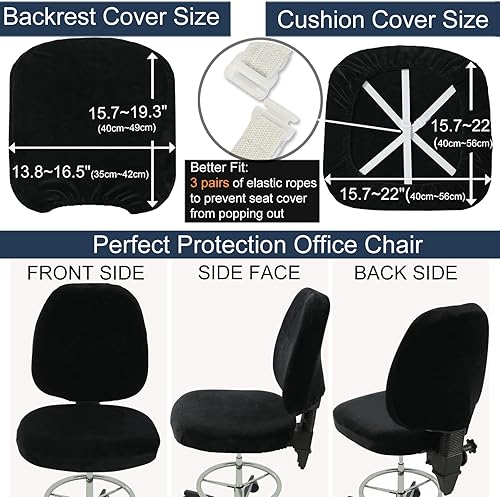Miniatura 5 de BUYUE Funda para silla de oficina, terciopelo súper suave, elástica, lavable, sin brazos, protector a prueba de polvo (juego de negro)