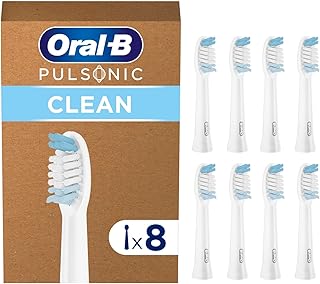 Oral-B Pulsonic Clean Aufsteckbürsten — ORIGINAL Zahnbürstenaufsatz für Oral-B Schallzahnbürste — Ersatzbürsten, Bürstenköpfe für Gründliche Reinigung, Briefkastenfähige Verpackung — Weiß, 8 Stück