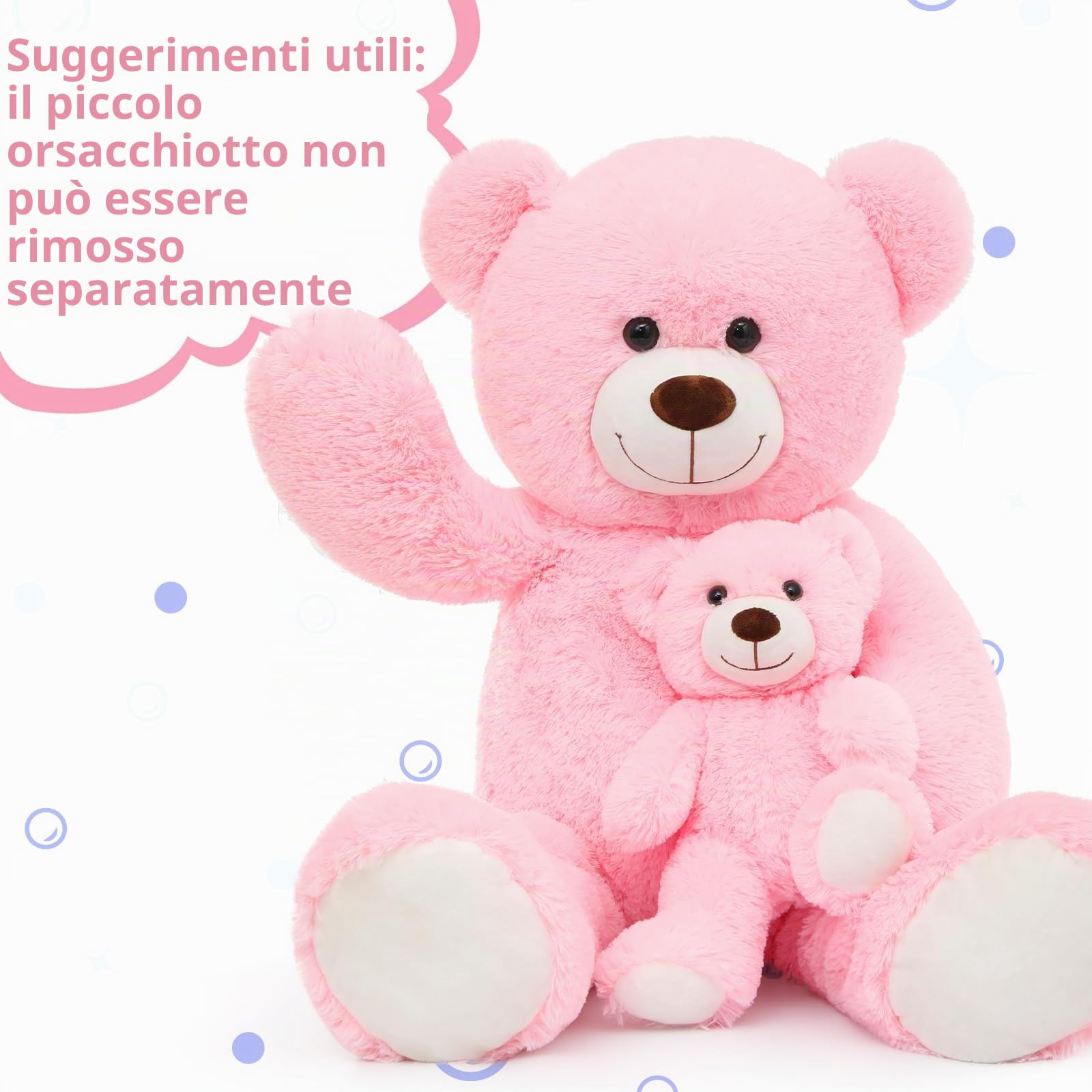 MorisMos 100cm Orso Peluche Gigante, XXL Rosa Orsacchiotto Peluche con Bambino, Orsetto Pupazzo Grande Teddy Bear Regalo per Bambino Lei Lui Fidanzata Compleanno Decorazioni