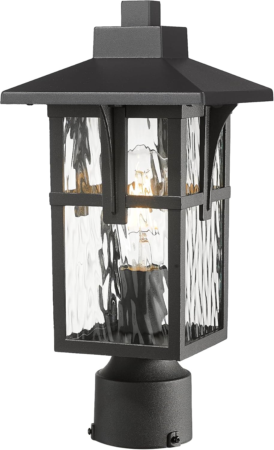 Outdoor Post Light Fixtures, HWH Lamp Post Light Exterior Column Lights Outdoor Pillar Lanterns Pole Lights for Yard, Water Ripple Glass Shade Matte Black Finish, 5HX62P-SW BK