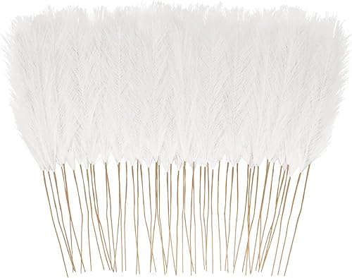 50 piezas de decoración de césped sintético blanco de las pampas, 21.6 pulgadas, césped artificial pomposo floral, ramas de hierba, florero, arreglo