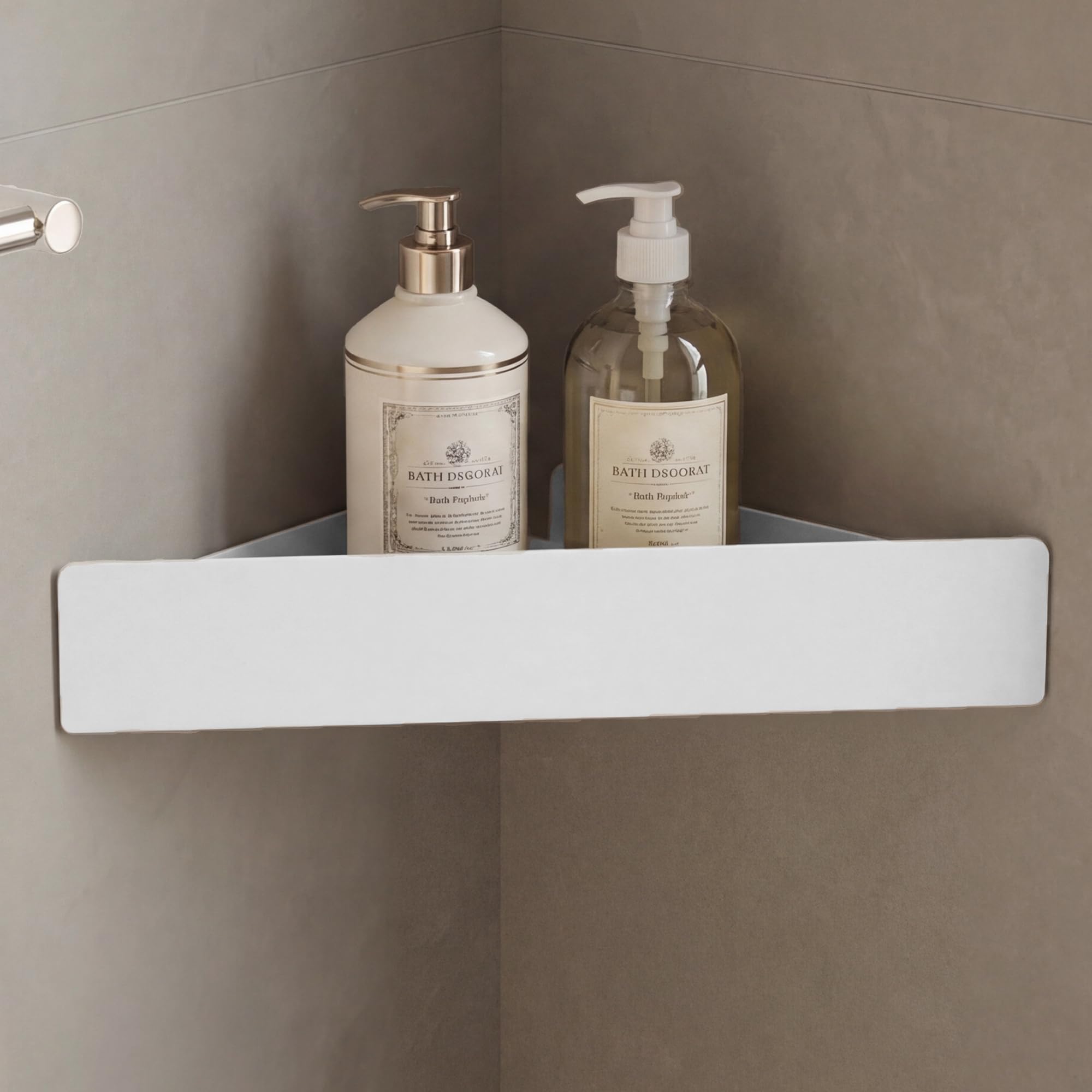 doporro Duschablage ohne Bohren Ecke Weiß, Duschregal Ecke, Badregal | Platzsparende Duschablage Ecke als Eckregal Bad für Shampoo, Duschgel und Pflegeprodukte, zum Kleben ohne Bohren, Reglo-07