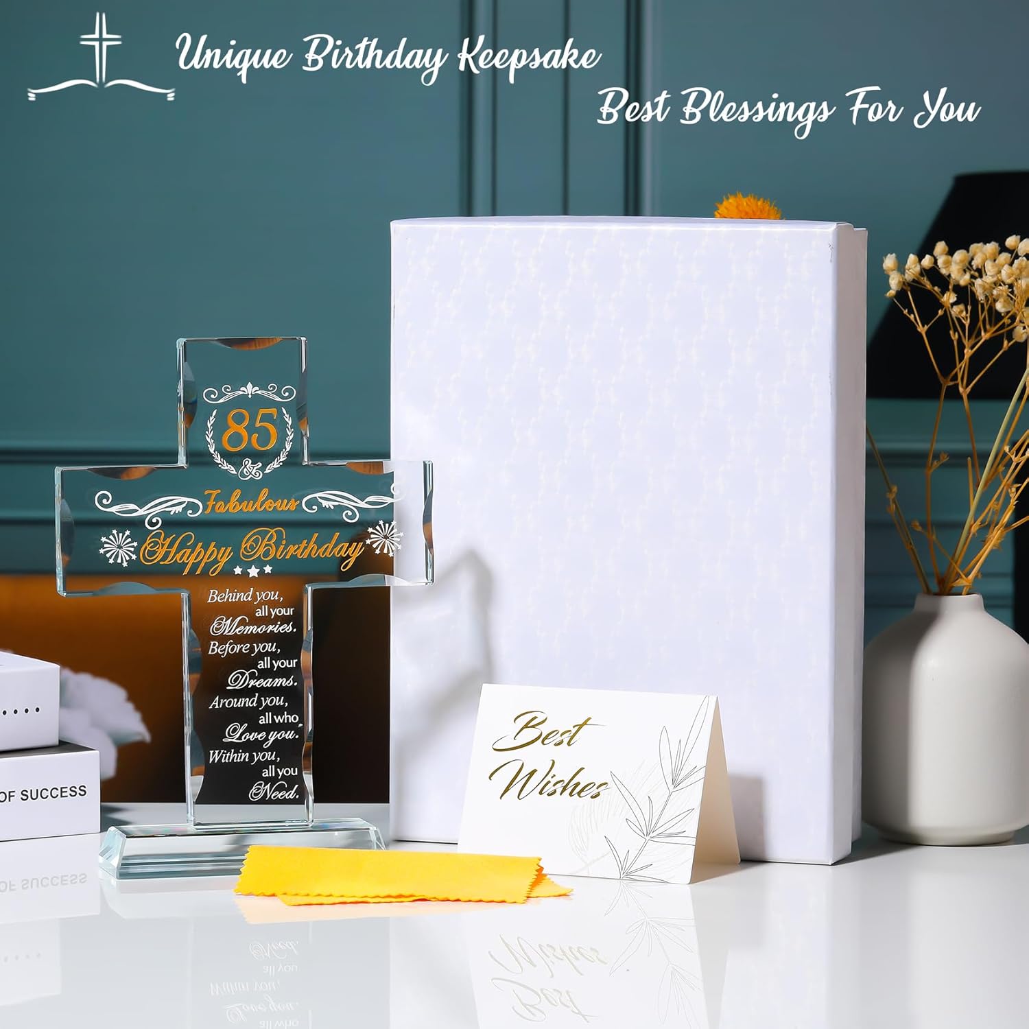 85th Birthday Gifts for Women, Glass Cross Stand Engraved with Happy 85 and Fabulous Religious Gifts for Mom Grandma, Birthday Presents Ideas for 85 Years Old Men Friends Sister - Image 5