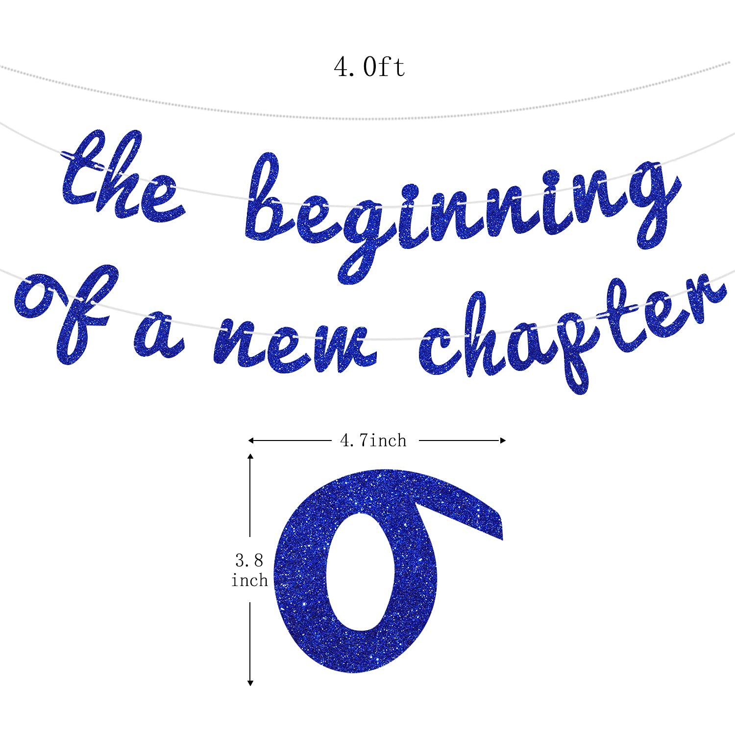 The Beginning of A New Chapter Banner - Adventure Awaits - Bunting Backdrops for Engagement/Graduation/Baby Shower/Retirement Party Decoration Supplies, Blue Glitter